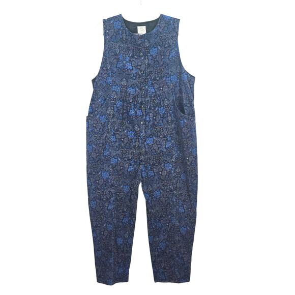 Laura Ashley Vintage 80s Corduroy Floral Jumpsuit Made in Ireland Rare Size L - Picture 1 of 11
